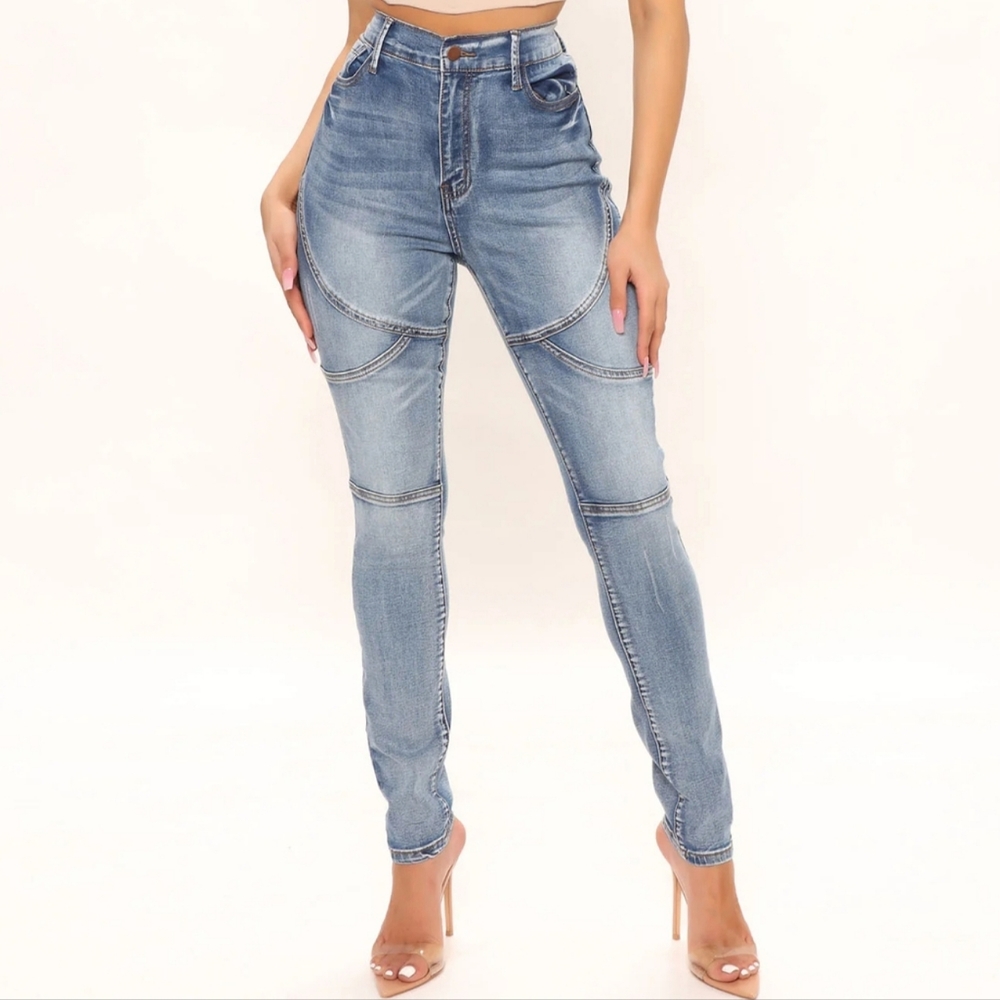 Seamed Skinny Denim Stitching High Rise Jeans Medium